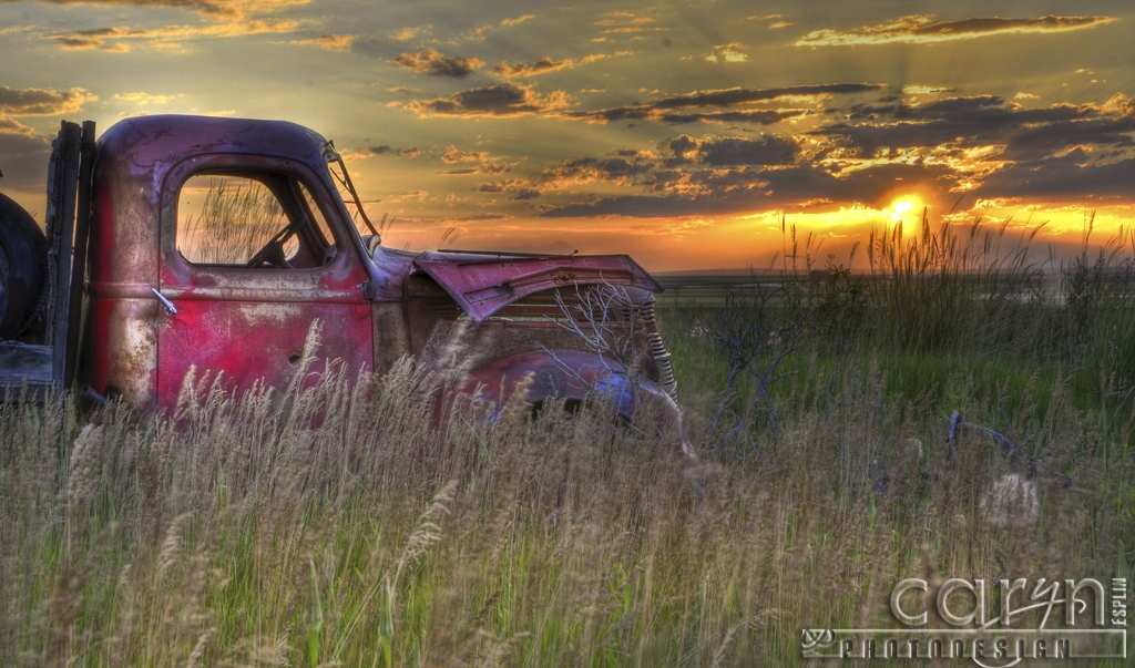 Rexburg, Idaho, sunset on the old International truck