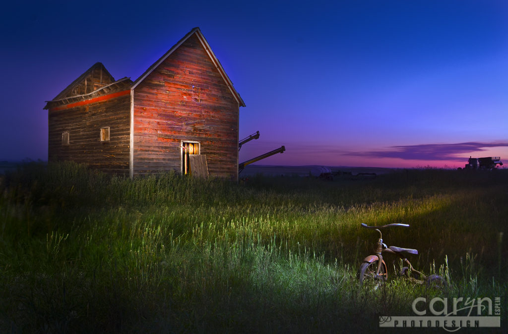 Light Painting the Roofless Barn, Trike and Tractor