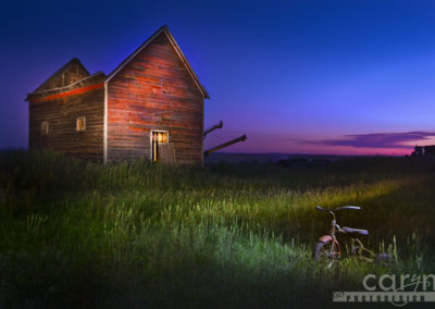 Light Painting the Roofless Barn, Trike and Tractor
