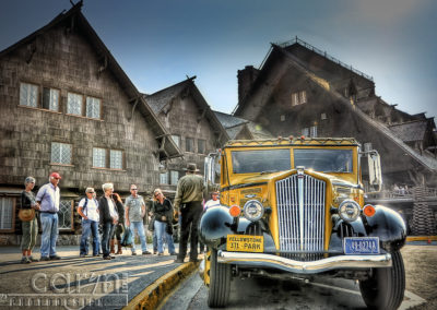 Historic Yellowstone Park Bus at Old Faithful Inn