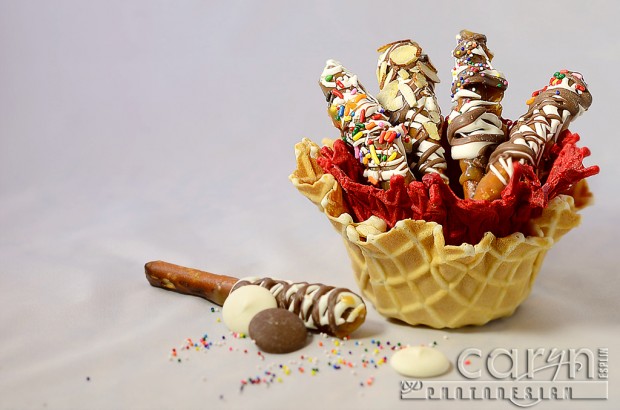 Caramel Pretzel Logs - Red Background - Lightbox -  Caryn Esplin