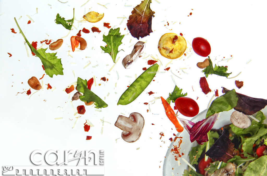 Food and Product Photography with my students – The Flying Salad!