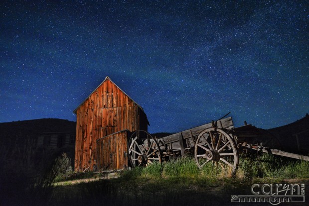 CarynEsplin-BannackGhostTown-Montana-BarnWagon-Stars-Night-LightPainting