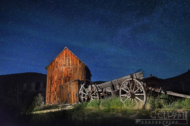 Starry night in June - Barn and wagon - Bannack Ghost Town, Montana - Caryn Esplin