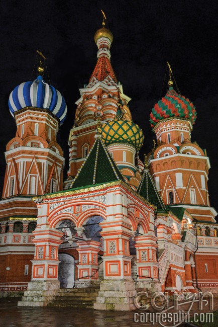 Moscow, Russia, night photography, St. Basil's Cathedral, onion domes, spires, cupola