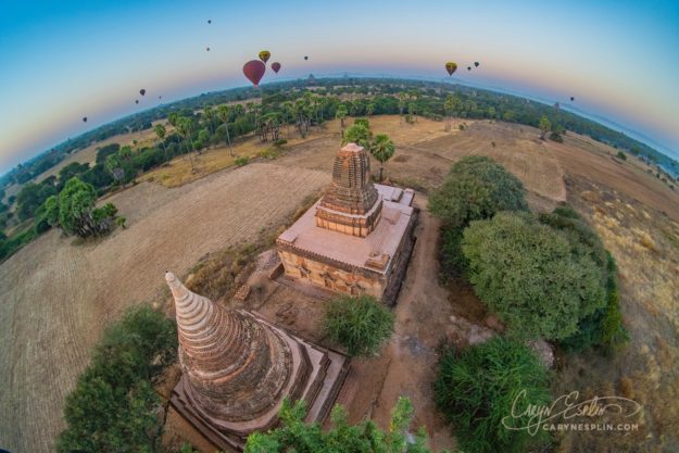 Caryn-Esplin-myanmar-hot-aballoon-ride-sunrise-fish-eye-angle-old-bagan